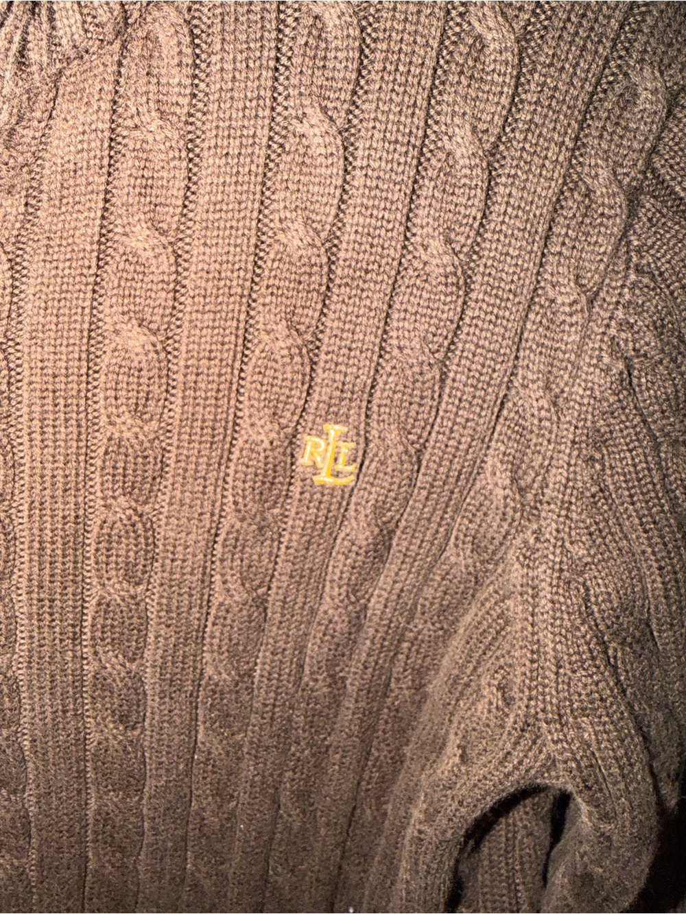 Lauren Ralph Lauren Brown Cable-Knit Zip Cardigan with Gold Accents - Picture 3 of 4